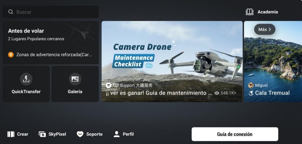 Interface del DJI Fly, el app oficial para volar el Figura del DJI Mini 4 Pro